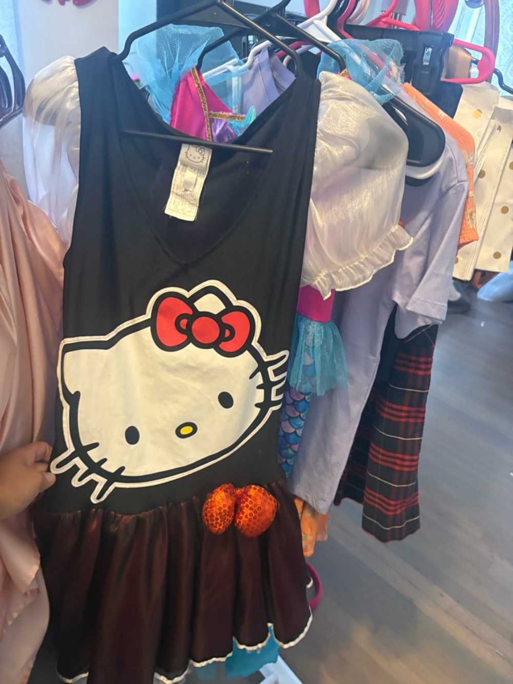 Hello Kitty Black Dress with Red Bow and Orange Sequin Hearts